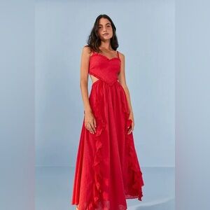 FARM Rio Heart-Shaped Bodice Ruffled Maxi Dress